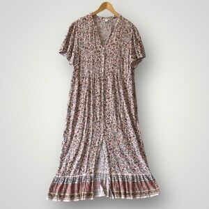 J. Jill Floral Maxi Dress in Light Pink and Brown